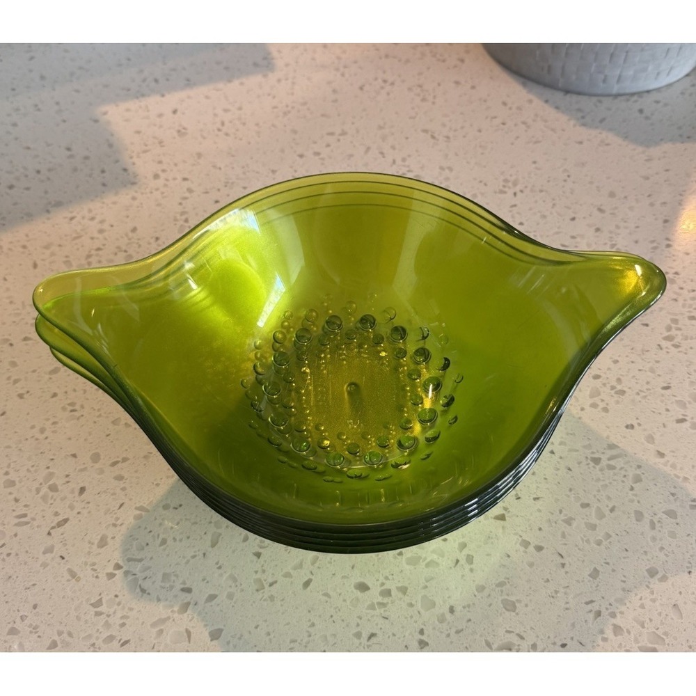Set Of 4 Koziol German Clear Green Plastic Bowls Unique Raised Dotted Bottom